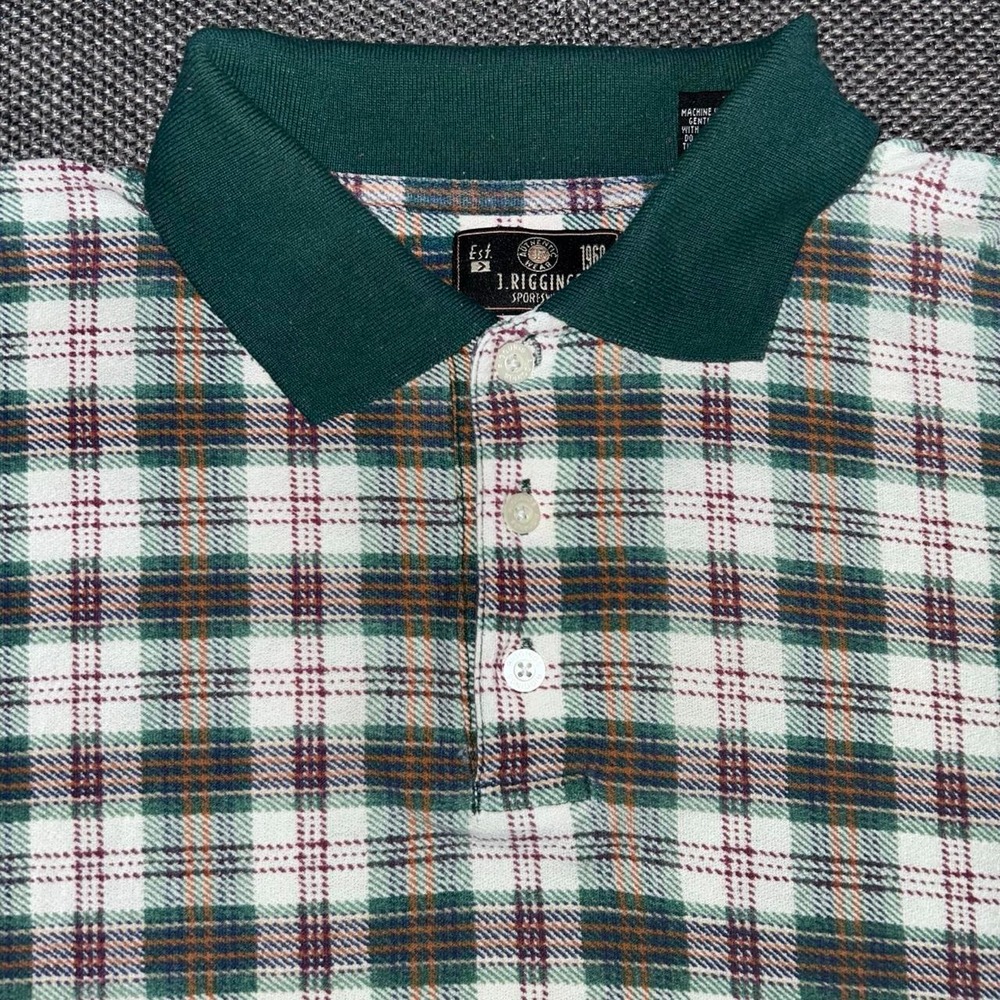 Vintage 90s J. Riggins Sports Green/Cream Plaid Short Sleeve Polo Shirt XL